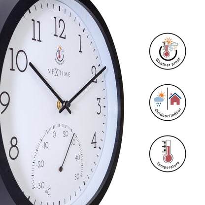 NeXtime Marigold - Weerbestendige wandklok met thermometer - 30.5 cm