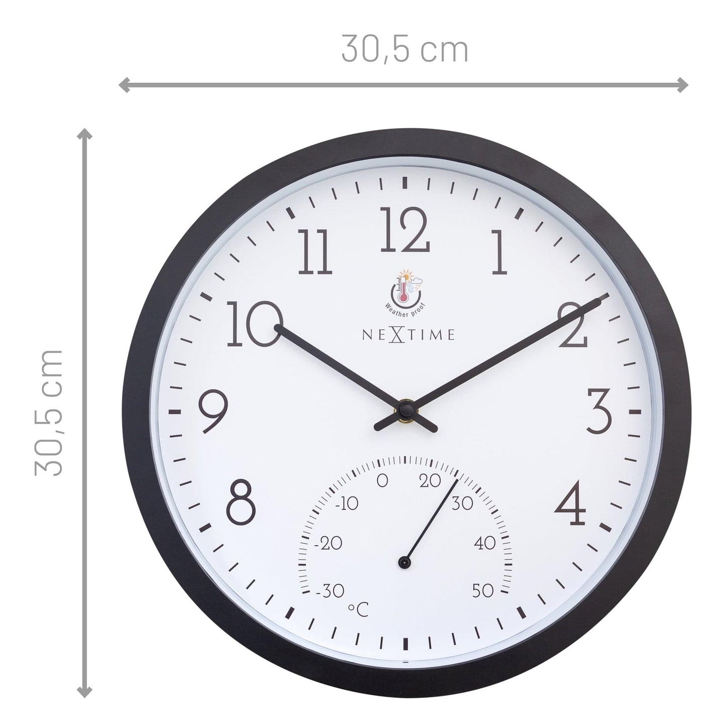 NeXtime Marigold - Weerbestendige wandklok met thermometer - 30.5 cm