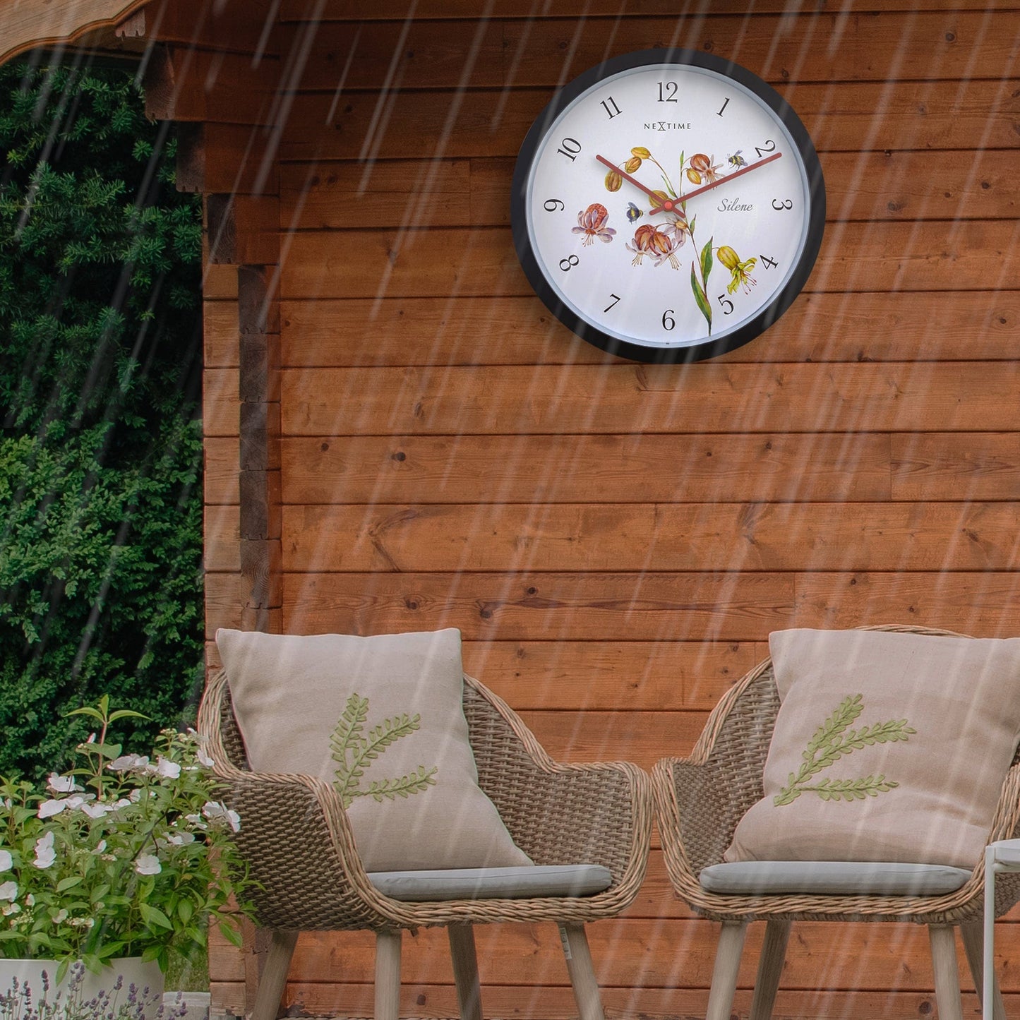 NeXtime Silene - Weerbestendige Buitenklok - Botanisch Design