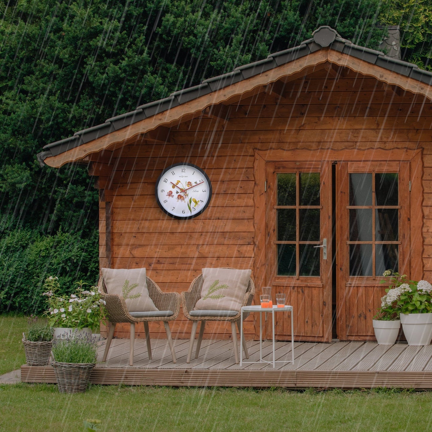 NeXtime Silene - Weerbestendige Buitenklok - Botanisch Design