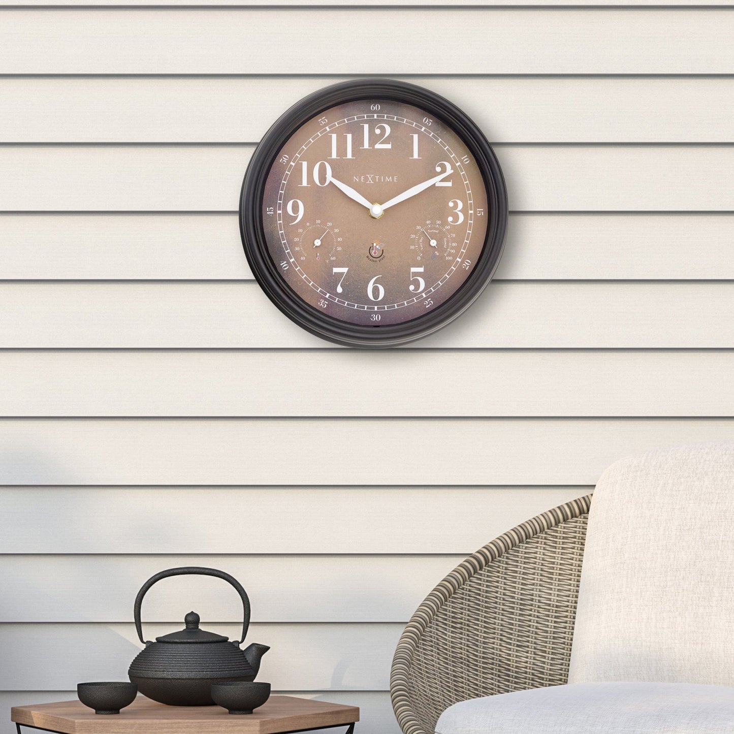 Comnox - Weatherstation - Wandklok met Thermometer en Hygrometer - Comfort & Veiligheid - 23,5 cm - Black/Brown - Outdoor timer