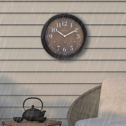 Comnox - Weatherstation - Wandklok met Thermometer en Hygrometer - Comfort & Veiligheid - 23,5 cm - Black/Brown - Outdoor timer