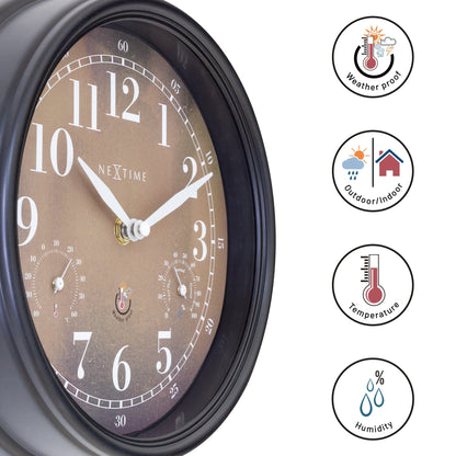 Comnox - Weatherstation - Wandklok met Thermometer en Hygrometer - Comfort & Veiligheid - 23,5 cm - Black/Brown - Outdoor timer
