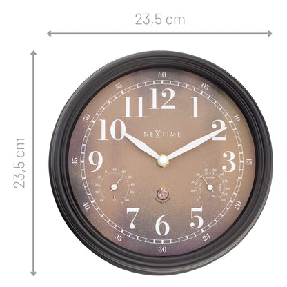 Comnox - Weatherstation - Wandklok met Thermometer en Hygrometer - Comfort & Veiligheid - 23,5 cm - Black/Brown - Outdoor timer