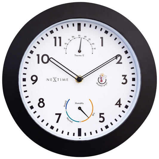 Comnox - Daisy Wandklok met Weersstation - Comfort & Veiligheid - 25,5 cm - Kwaliteit - Zwart