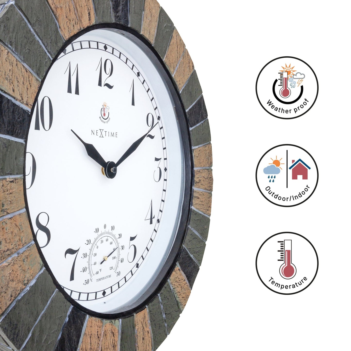 NeXtime Aster Large - Buitenklok met thermometer - 43,5 cm