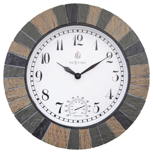 Comnox - Weatherproof Outdoor Clock - Tijd & Temperatuur Weergave - Comfort & Veiligheid - 43,5 cm - Polyresin - Black