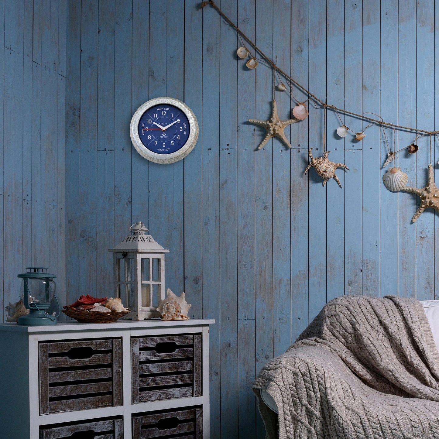 NeXtime Tide Wandklok - Getijdenindicatie - 22cm Zilver/Blauw