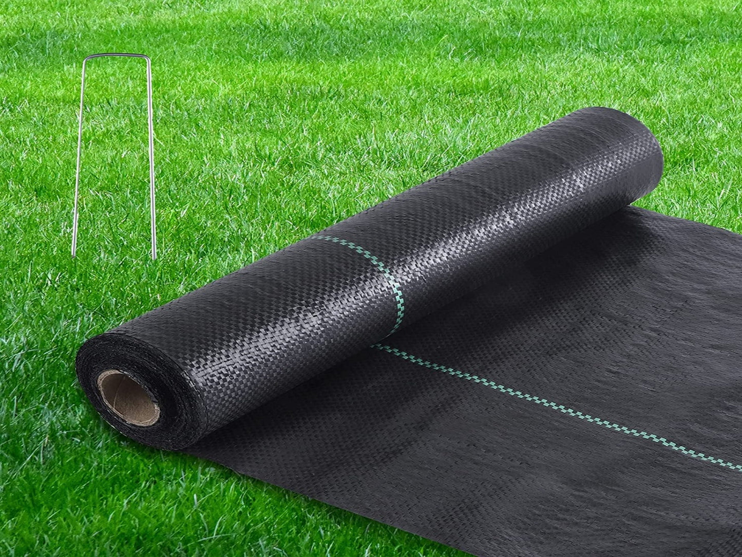 Grijs anti-worteldoek van AVOID, met blauwe randen en duidelijke productinformatie, geschikt voor tuin en groenten om wortels te beschermen tegen onkruid en schade.