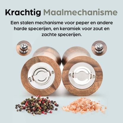 Zout- en pepermolen met stalen en keramiek mechanisme