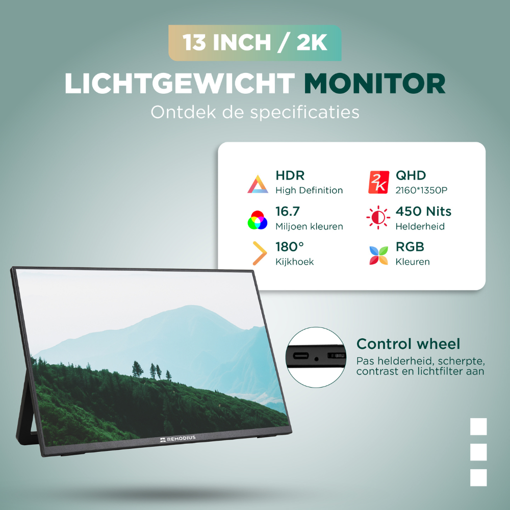 Een zwarte 13-inch Remodius 2K Quad HD HDR10+ tablet met standaard, voorzien van een zwart beschermhoes. Perfect voor reizen en mobiele productie met scherpe, kleurrijke beelden.