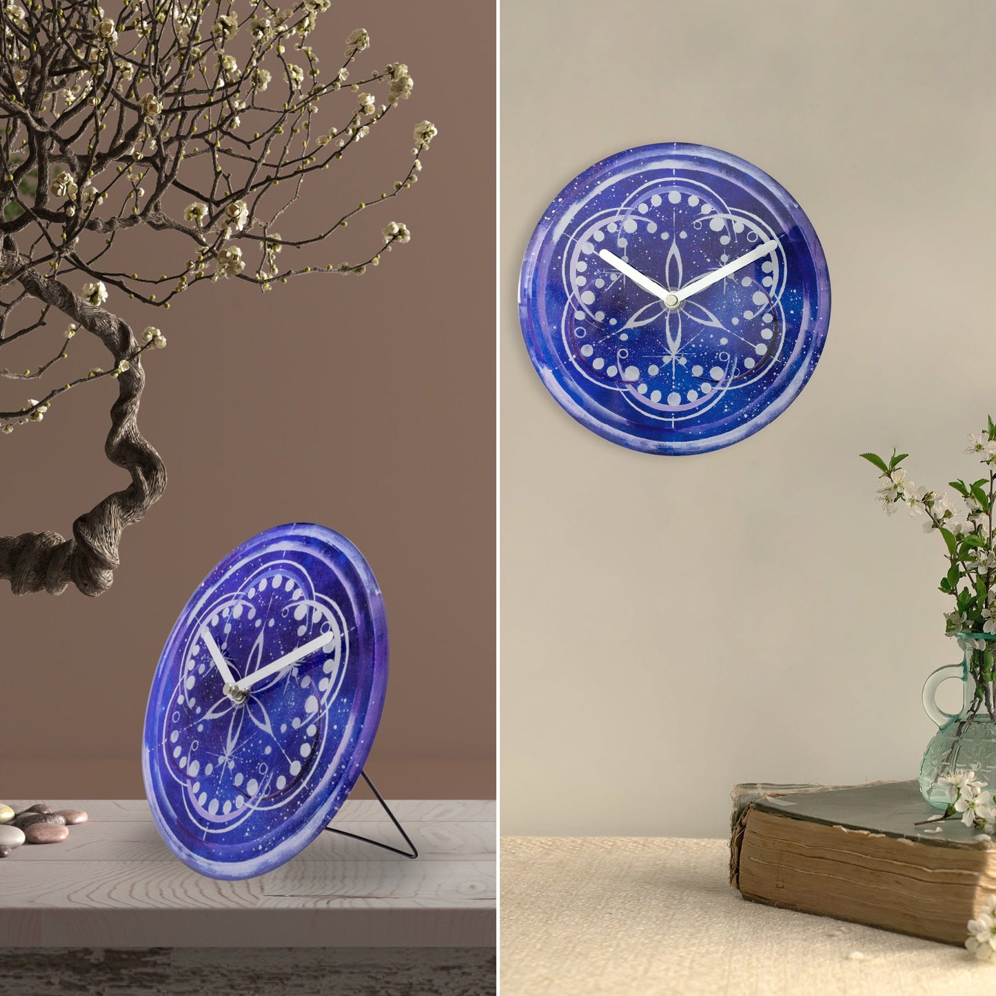 NeXtime Cosmo Table - Stille klok met kosmisch design - 20cm Indigo