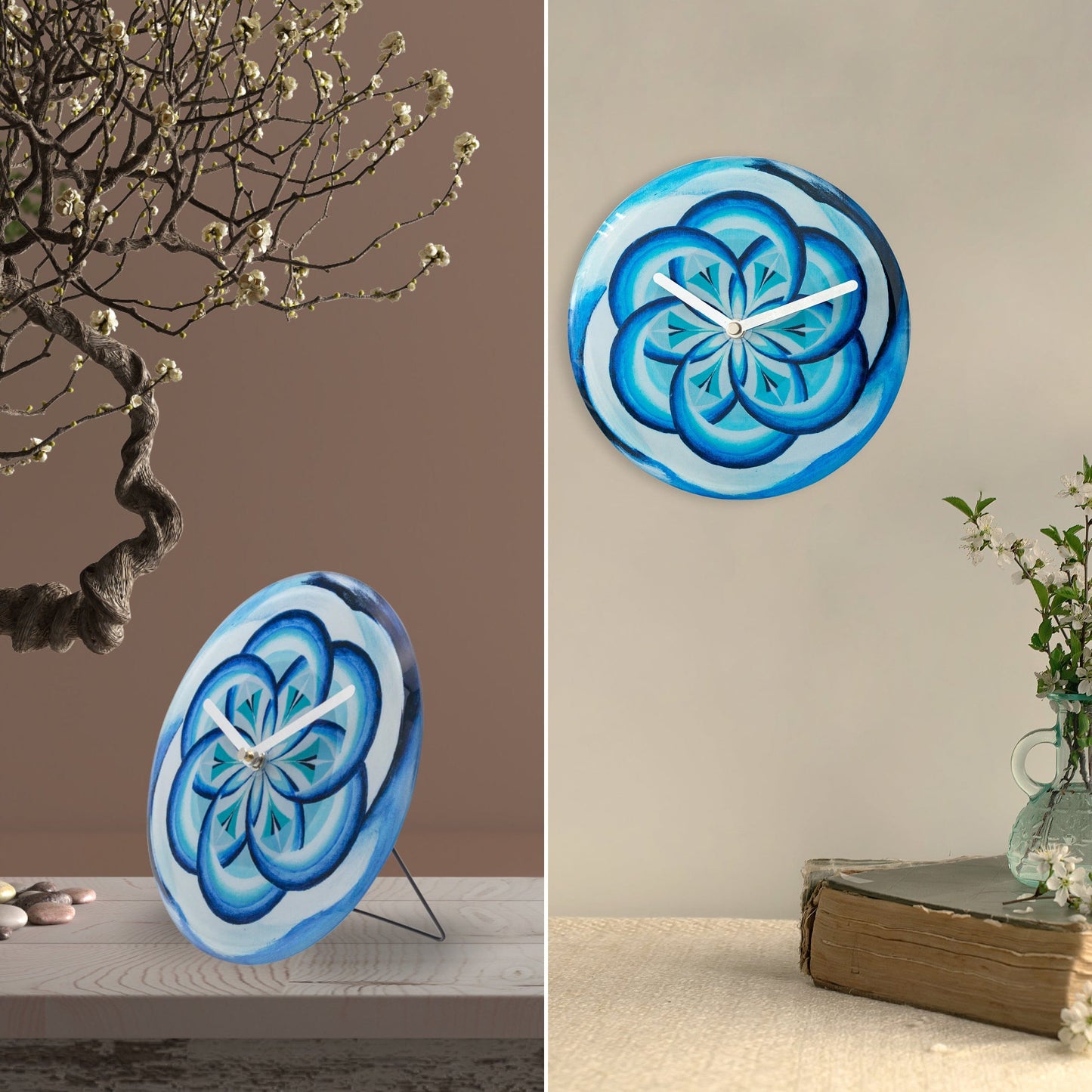 NeXtime Cosmo Table - Stille klok met blauw design - 20cm