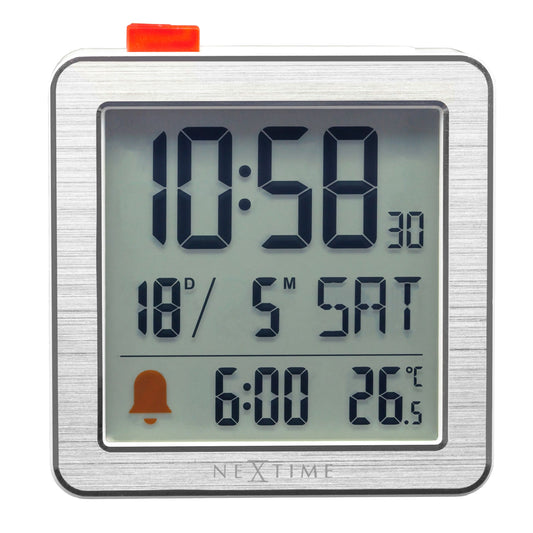 Comnox - NeXtime - Digitale Klok met Alarm en Temperatuursensor – Compact en Stil – 6x6,4x2,1cm – Metal/ABS – Zwart/Wit