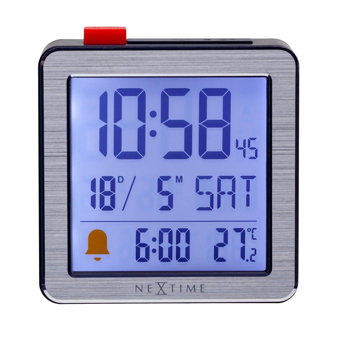 Comnox - NeXtime - Digitale Klok met Alarm en Temperatuursensor – Compact en Stil – 6x6,4x2,1cm – Metal/ABS – Zwart/Wit