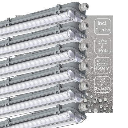 6 PACK - LED's Light Dubbele LED TL lamp 150 cm - compleet met LED buizen - Binnen en buiten - 6120 lm - 2x16.5W - 4000K