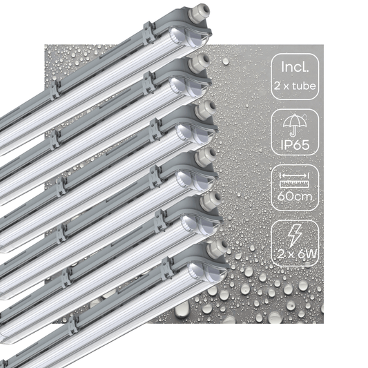 6 PACK - LED's Light Dubbele LED TL lamp 60 cm - compleet met LED buizen - Binnen en buiten - 2200 lm - 2x6W - 4000K