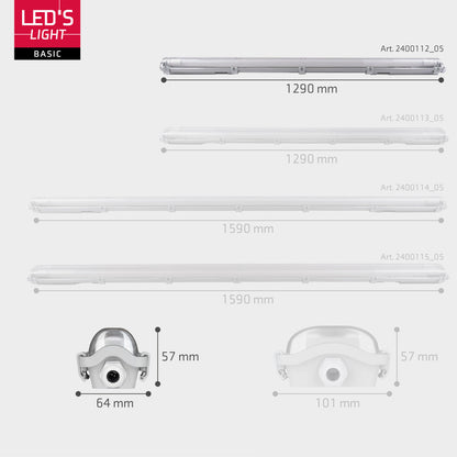 Zilverkleurige LED-balklamp met witte aansluitingen en glazen kap, geïntegreerd met acht witte T8 LED-lampen voor energiezuinige verlichting in kantoren en industriële ruimtes.