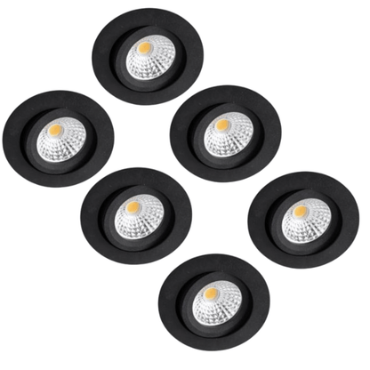 6 PACK - LED's Light Pro LED Inbouwspot Zwart - DimToWarm - Ø 68mm - Kantelbaar - Warm wit licht - CRI95- Dimbaar