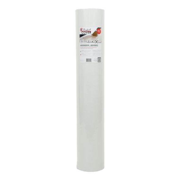 Een witte, opgerolde FlexiCover-afdekking van Standard Cover, geschikt voor decoratieve doeleinden. De rol heeft een duidelijk zichtbare etiket met productnaam en barcode.