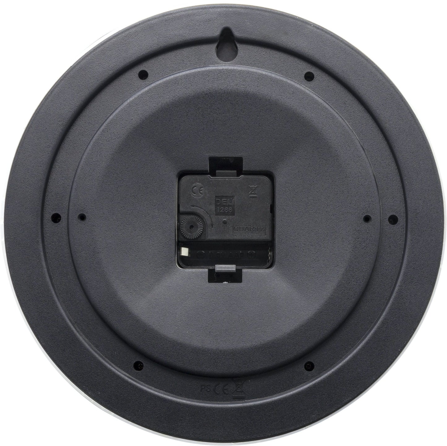 Zwarte ronde elektronische klok met batterijhouder