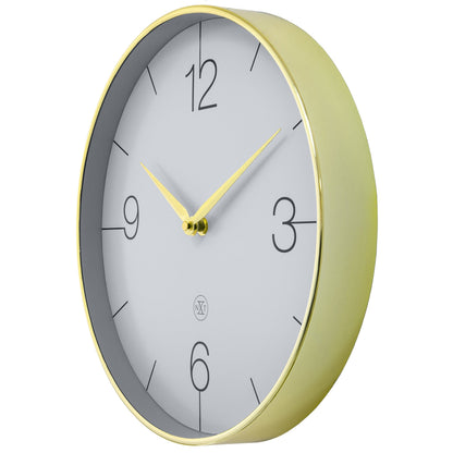 Comnox - Wall Clock Finesse - Stijlvolle tijdweergave zonder geluid - 30,5 cm diameter - Gouden rand - Glanzende afwerking