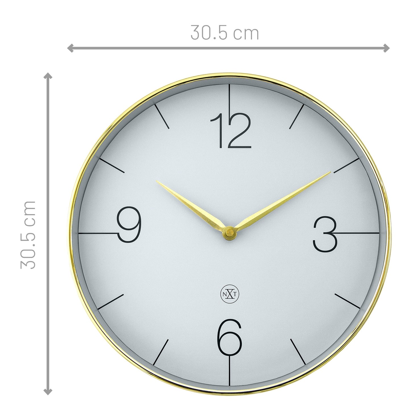 Comnox - Wall Clock Finesse - Stijlvolle tijdweergave zonder geluid - 30,5 cm diameter - Gouden rand - Glanzende afwerking