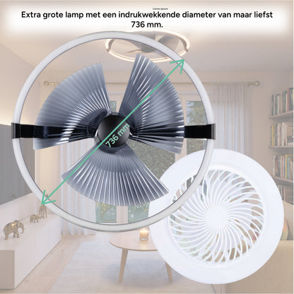 Comnox - 3D Air Plafondlamp met Ventilator - Licht en Lucht in één - Zwart 74 cm