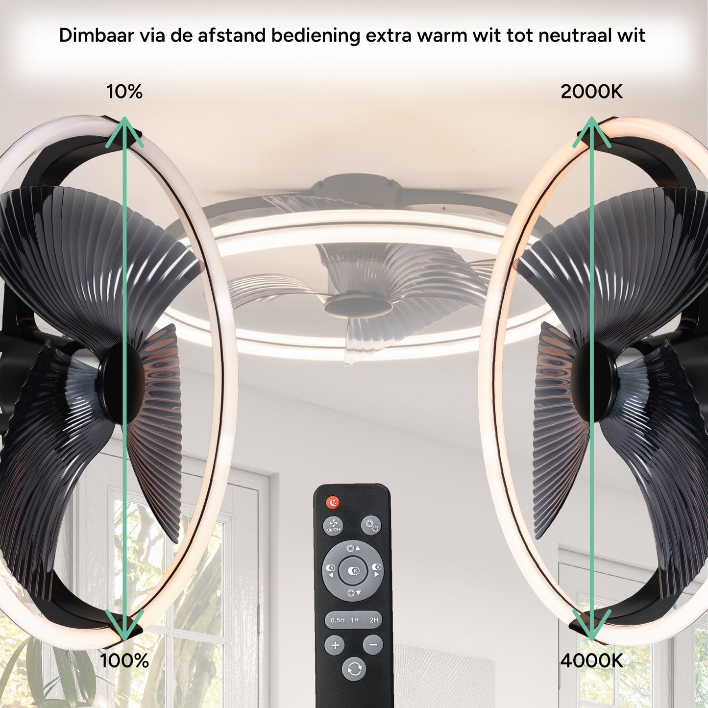 Comnox - 3D Air Plafondlamp met Ventilator - Licht en Lucht in één - Zwart 74 cm