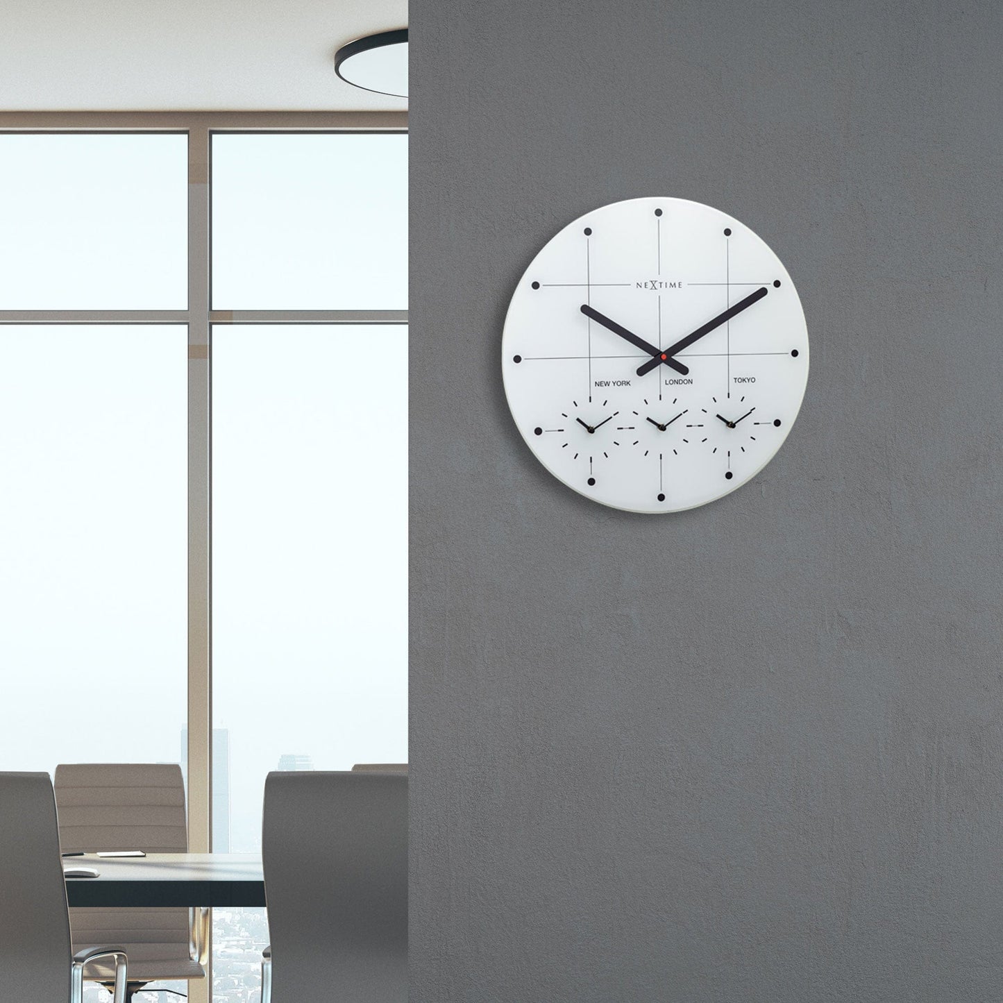 NeXtime Big City - Wereldklok met 3 Tijdzones - Glas Zwart
