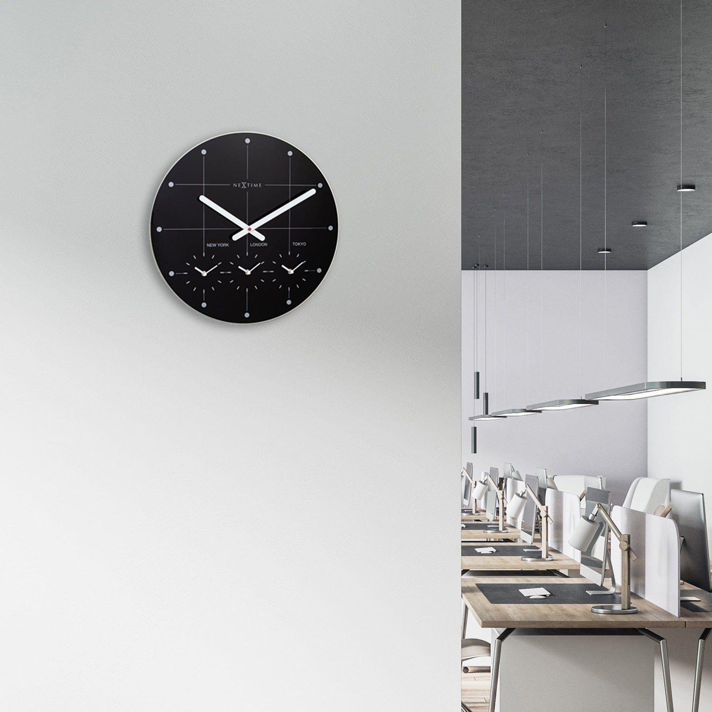 NeXtime Big City - Wereldklok met 3 Tijdzones - Glas Zwart