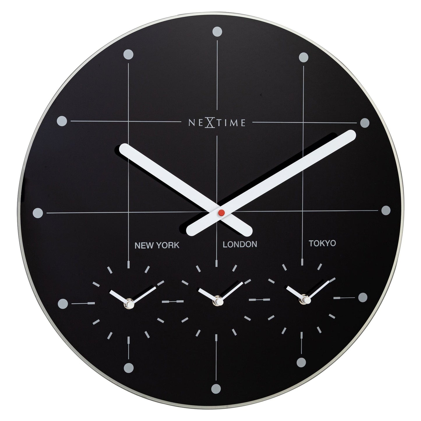 NeXtime Big City - Wereldklok met 3 Tijdzones - Glas Zwart