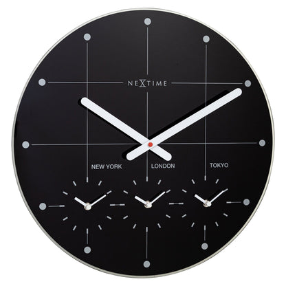 NeXtime Big City - Wereldklok met 3 Tijdzones - Glas Zwart