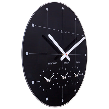 NeXtime Big City - Wereldklok met 3 Tijdzones - Glas Zwart