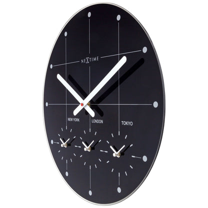 NeXtime Big City - Wereldklok met 3 Tijdzones - Glas Zwart