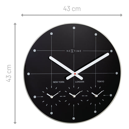 NeXtime Big City - Wereldklok met 3 Tijdzones - Glas Zwart