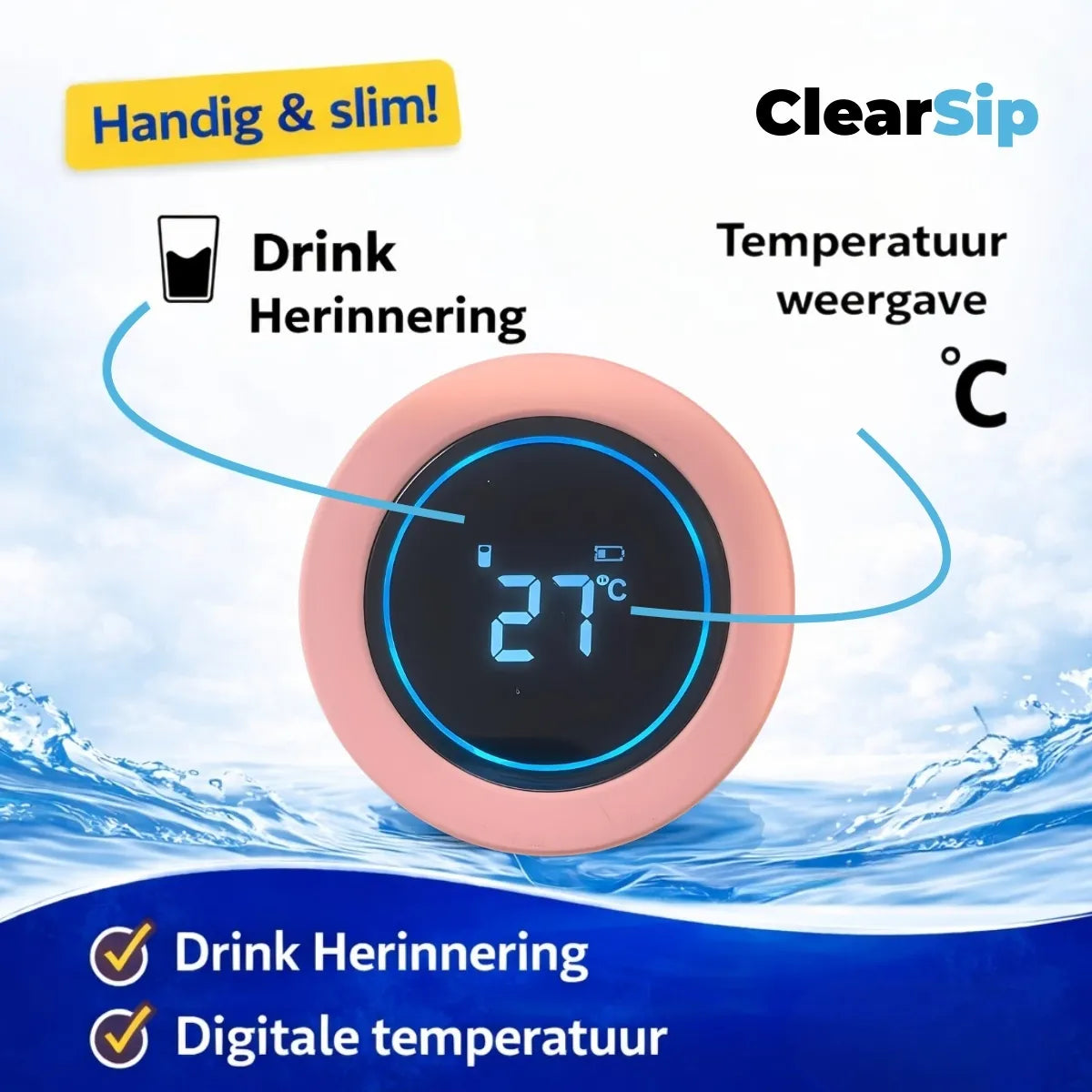 Slimme Waterfles – UV‑C zelfreinigend & drinkherin... - ClearSip