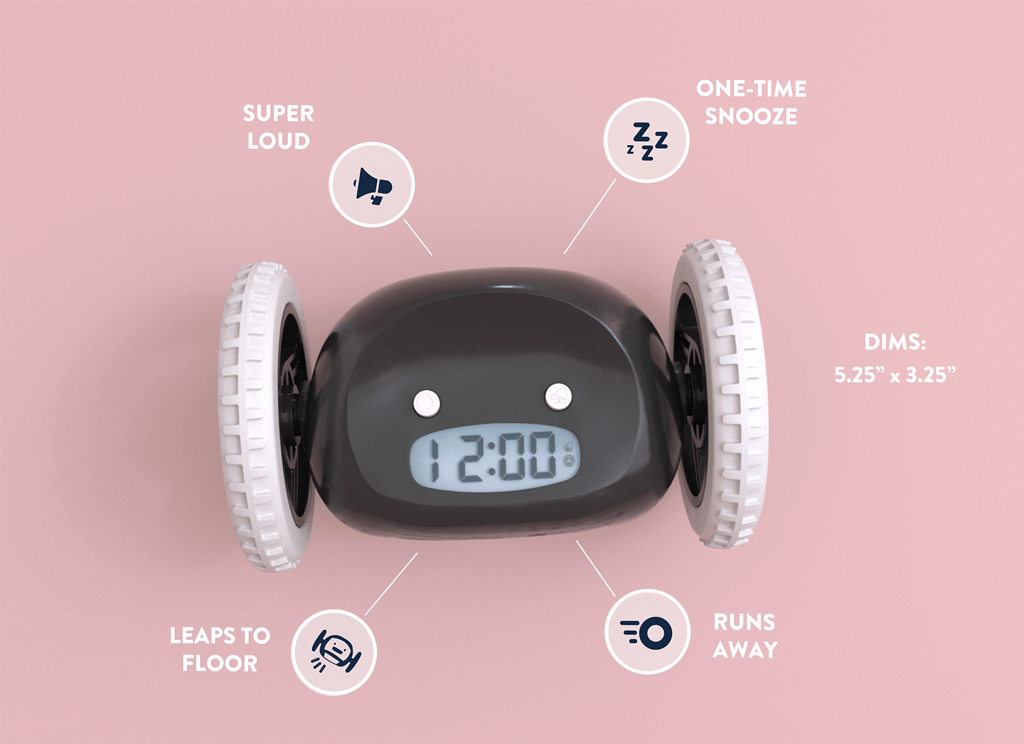 Comnox - Clocky Black - Actieve alarmklok op wielen - Zwart
