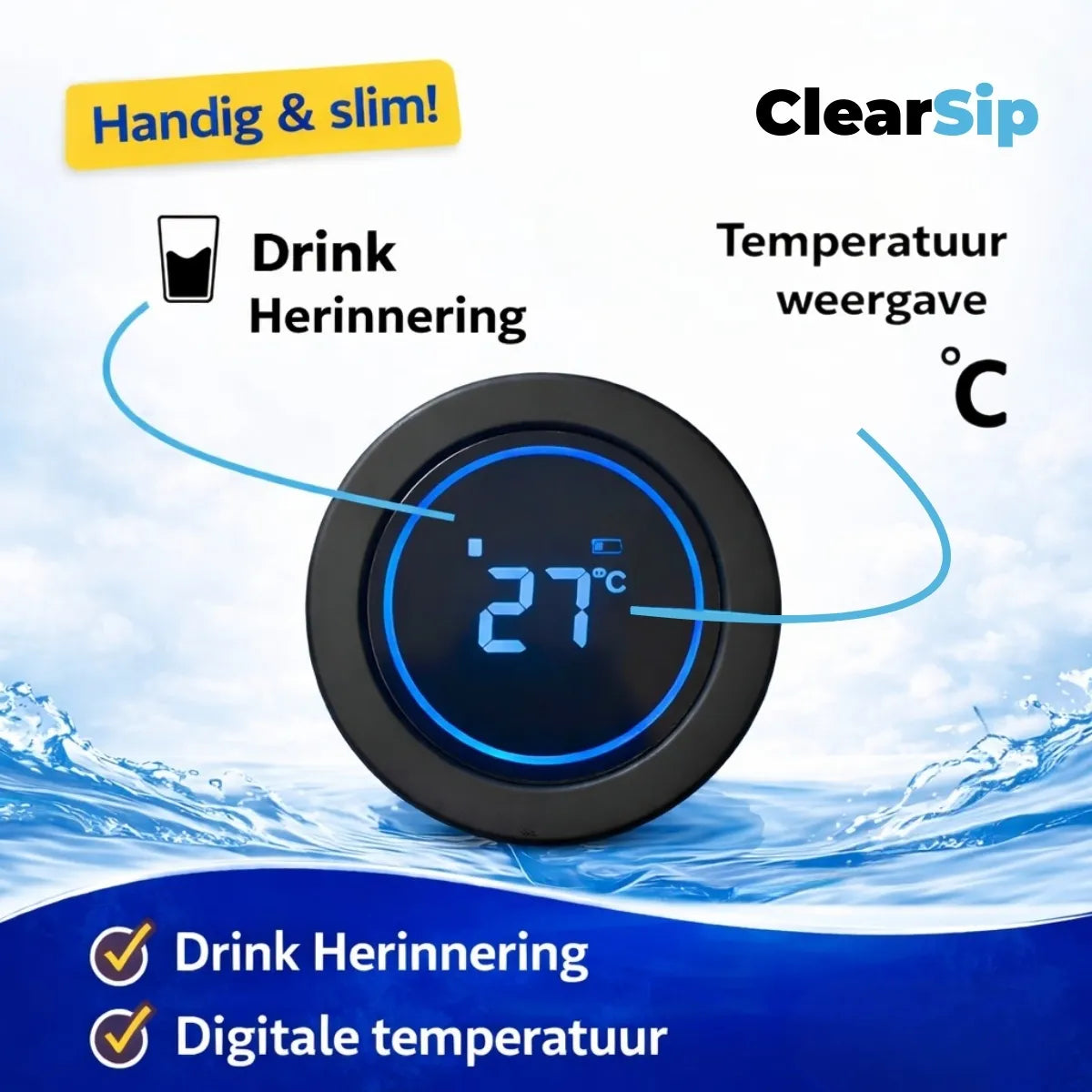 Slimme Waterfles – UV‑C zelfreinigend & drinkherin... - ClearSip