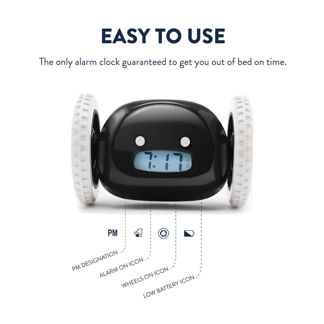 Comnox - Clocky Black - Actieve alarmklok op wielen - Zwart