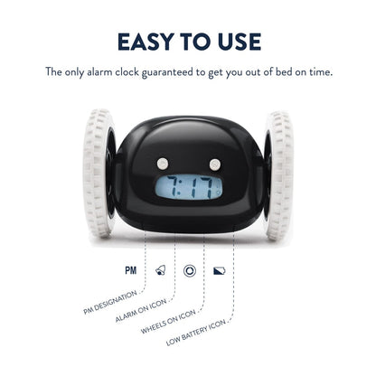 Comnox - Clocky Black - Actieve alarmklok op wielen - Zwart