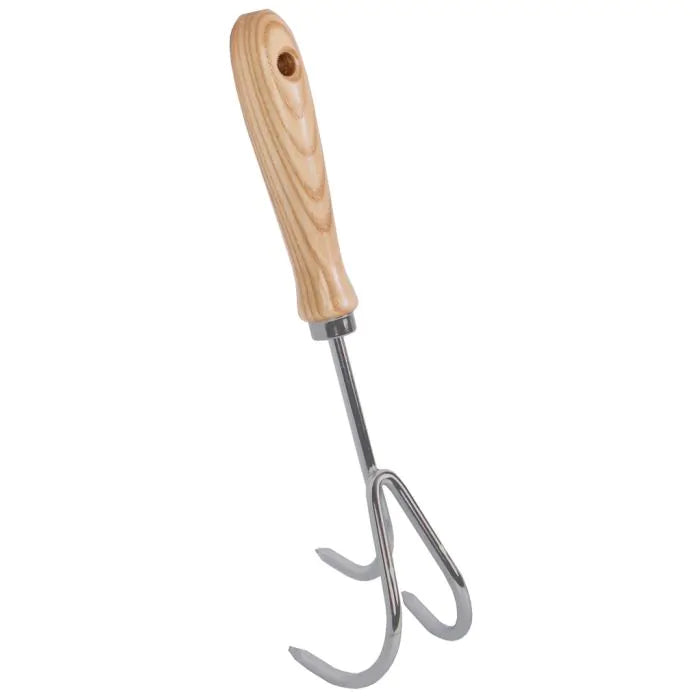 Hand Cultivator - 3 Tines - Galvanized Steel - Ash Wood Handle
