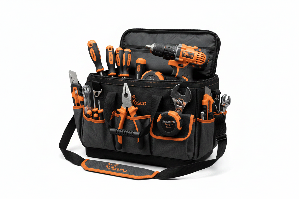 Vosco® Gereedschapstas XL - Robuust & Ruim - Zwart/Oranje
