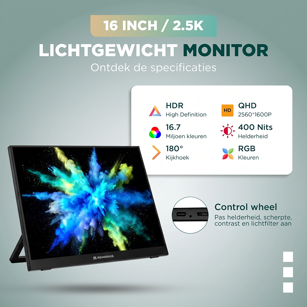 Remodius portable monitor – 16 inch – 2,5K – met sleeve