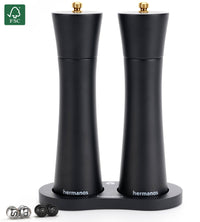 Comnox - Hermanos® Peper- en Zoutmolen Set Bali Zwart - Verstelbare maalgraad - 22 cm acacia hout