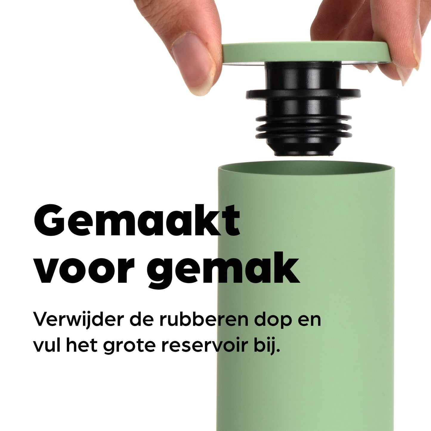 Groene hermanos elektrische pepermolen en zoutmolen met transparante cilinders, gevuld met gemengde peperkorrels en roze zoutkristallen, geschikt voor moderne keukens en gourmet kookplekken.