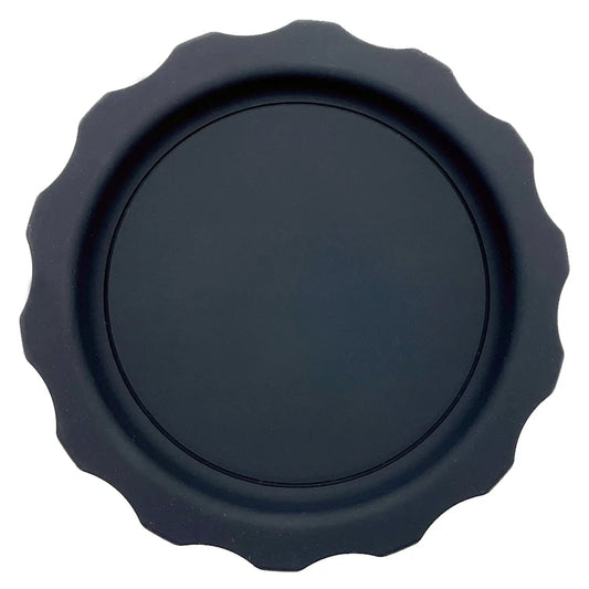 Zwarte, matte siliconenplaat met golvend randontwerp, geschikt voor koffiezetapparaten. Perfect voor moderne koffiemachines en koffiezetapparaten.