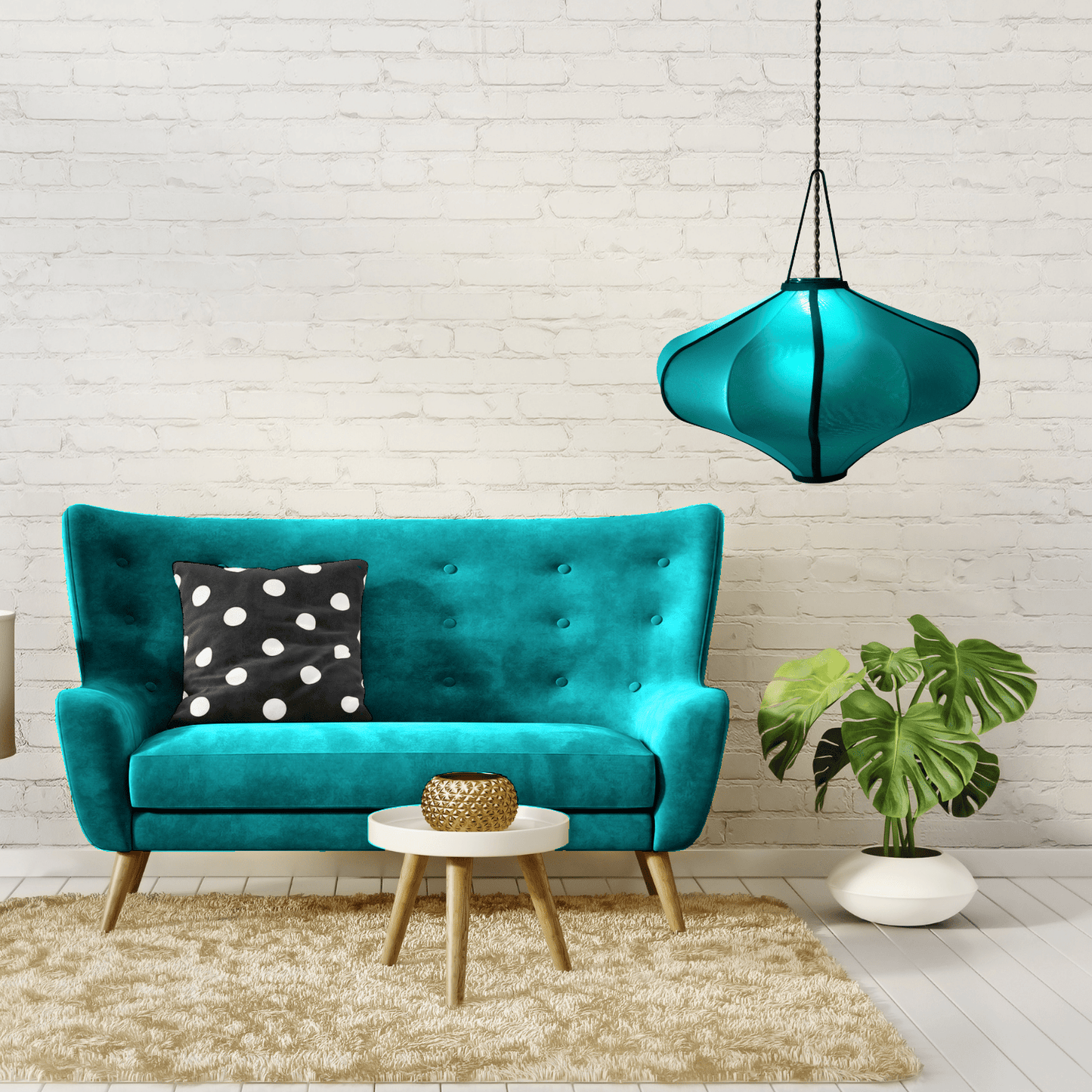 Comnox - Lumi Lamp Shade 60cm - Comfort & Elegant Sfeer - Draagbaar & Duurzaam - 60 cm Ø - Cream / Turquoise / Yellow