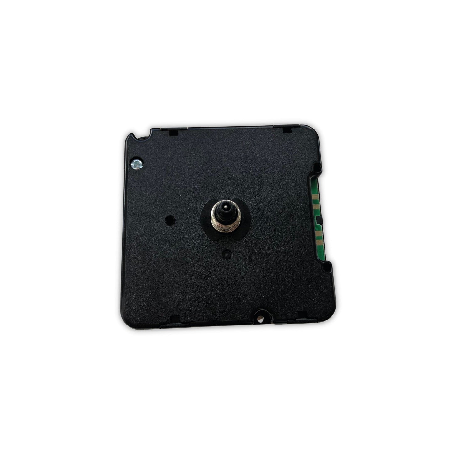 Zwart plastic schakelaar met zilverkleurige metalen bevestigingsclip en centraal geplaatste knop. Geschikt voor elektronische projecten en DIY-apparaten met draadloze bediening.