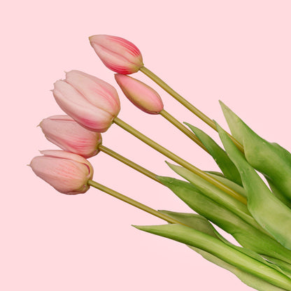 Vase Strawberry Girl + 10x Real Touch Tulip Pink - Silk Artificial Tulips